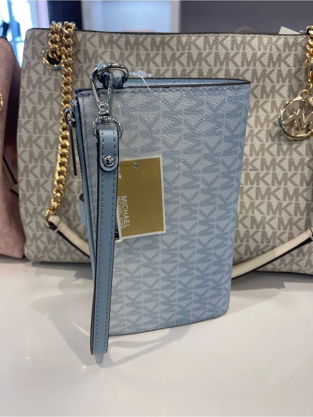 MICHAEL KORS Jet Set Large Double Zip Ombré Signature Logo Wristlet Phone Holder